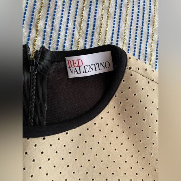 RED Valentino Mini Dress Shift Womens Size XS Cream Black Nylon Type Sleeveless - Picture 5 of 13
